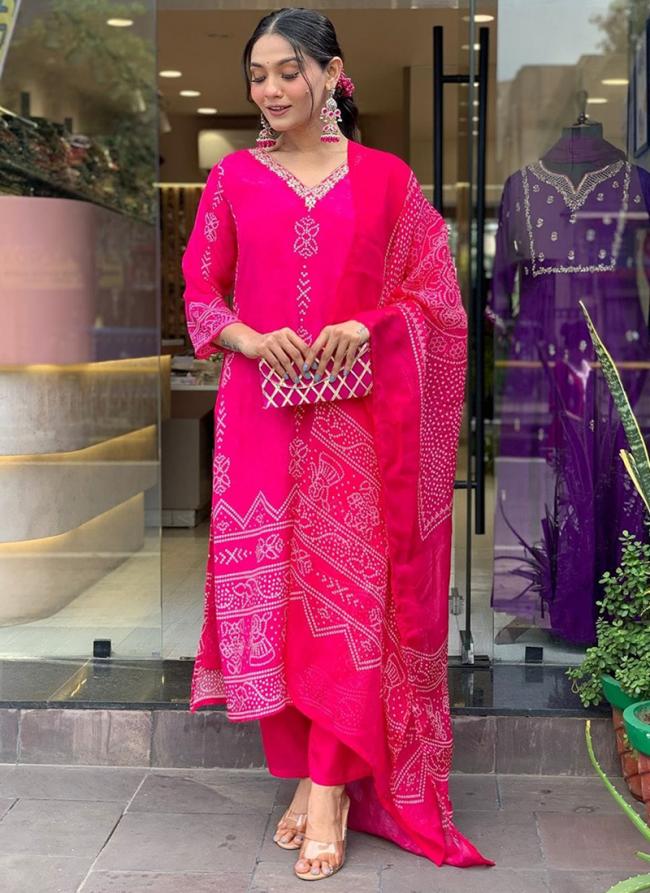 Crepe Pink Daily Wear Embroidery Work Readymade Straight Suit